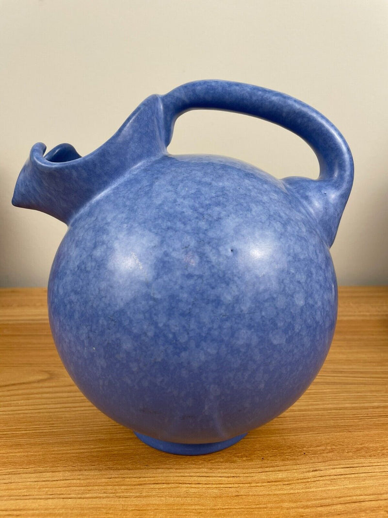 Vintage 8” Blue & White Dickota Pottery Ball Tilt Jug Water Pitcher North Dakota