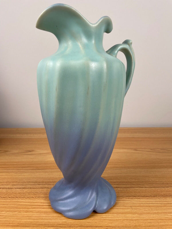 Weller Art Pottery Lido Vase Light Blue To Dark Blue Fade  Swirl Pitcher 10.5”