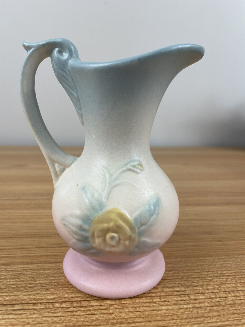 Vintage Hull Art Pottery Handled Vase/Pitcher Pastel Matte Blue #128 - 4 3/4"