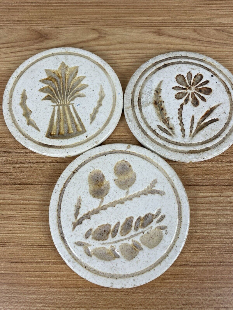 Pigeon Forge Set Of 3 Art Pottery Trivets Wheat, Flower, & Tree Shapes Excellent