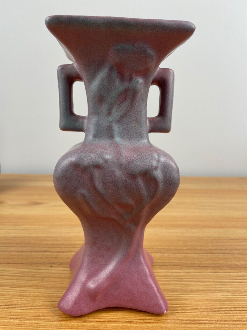 VINTAGE 8" TALL NILOAK ART POTTERY VASE PINK SQUARE FLORAL UNIQUE EXCELLENT