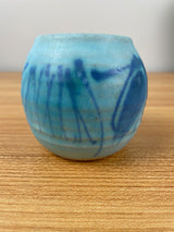 JT Abernathy art pottery Blue Cabinet Vase signed, Ann Arbor, Cranbrook 3" Tall