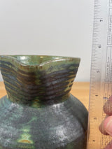 Fulper Art Pottery Green & Black Drip Mottled Glaze 5.5" Tall Pitcher Stamped