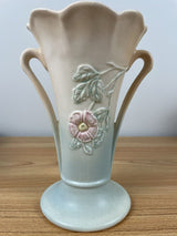 VTG HULL USA ART POTTERY VASE w HANDLES 503-8 1/2  PEACH TO BLUE FADE DOGWOOD