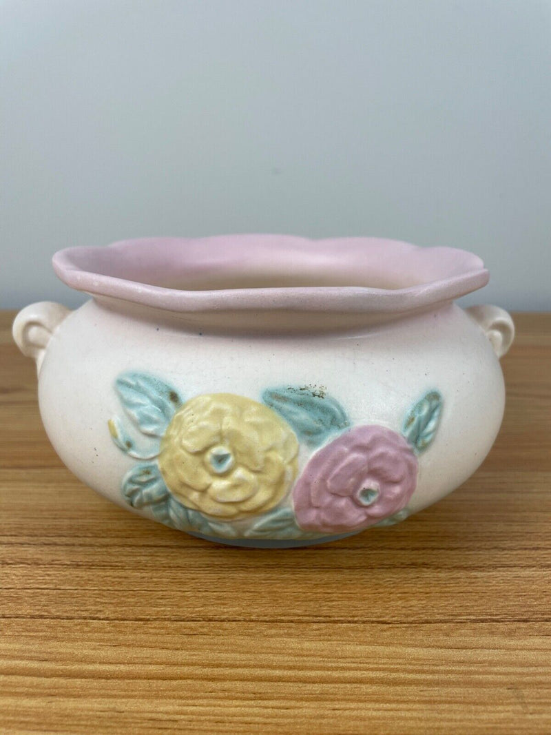 HULL ART POTTERY PINK "OPEN ROSE" #113-7 PLANTER BOWL VINTAGE MID CENTURY BOWL