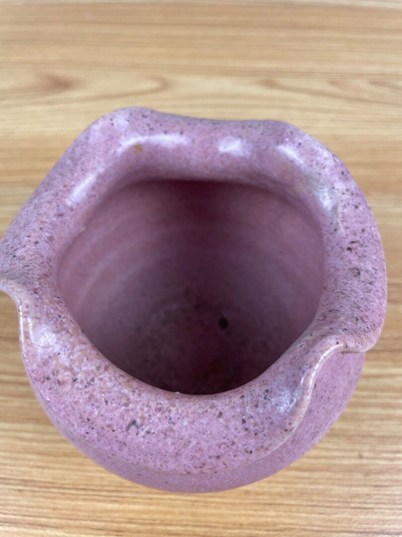 Rainbow Pottery AR Cole Pink Ruffled Rim Vase North Carolina - Ink Stamp Marking