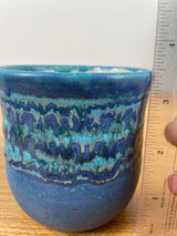 JT Abernathy art pottery Blue Abstract Vase signed Ann Arbor Cranbrook 3.5" Tall