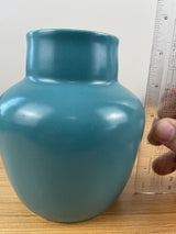 Vintage Cowan Lakeware Teal Bulbous Art Pottery Vase  1940's Stamped 5.5" Tall