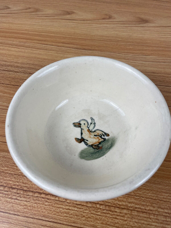 Weller Zona Creamware 1920s Vintage Art Pottery Yellow Duck Ceramic Baby Bowl