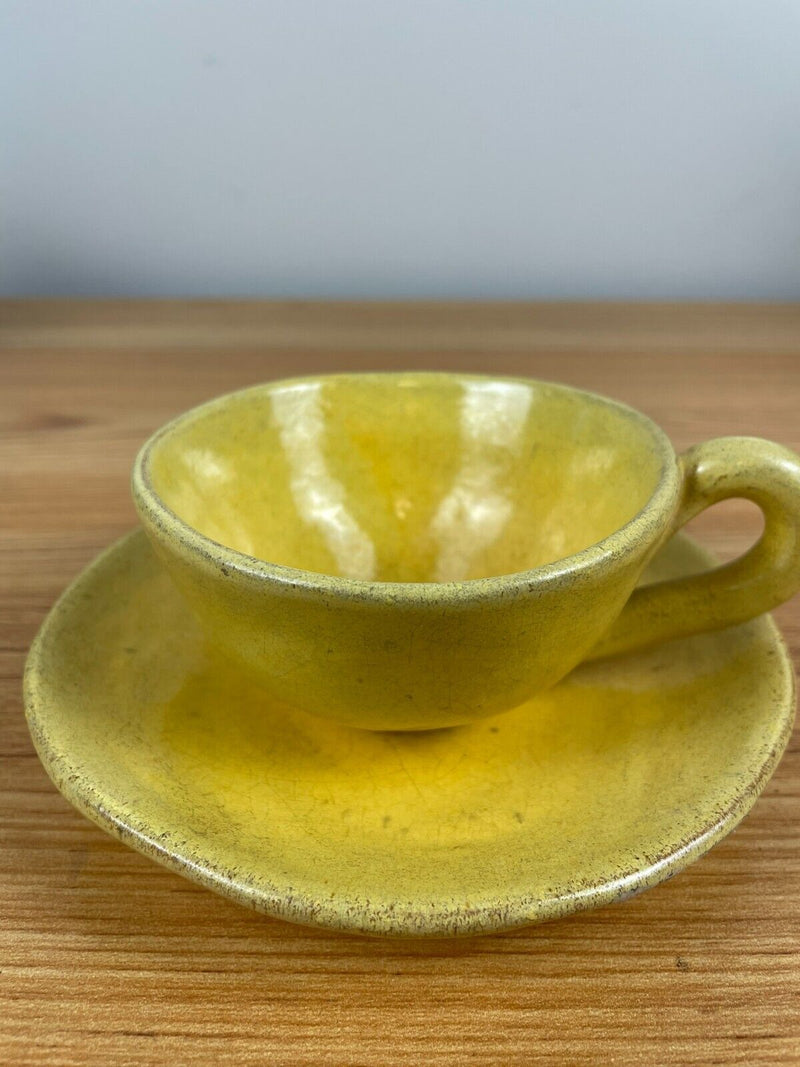 Brayton Laguna Pottery Very Early 5" Plate Solid Yellow Cup & Saucer