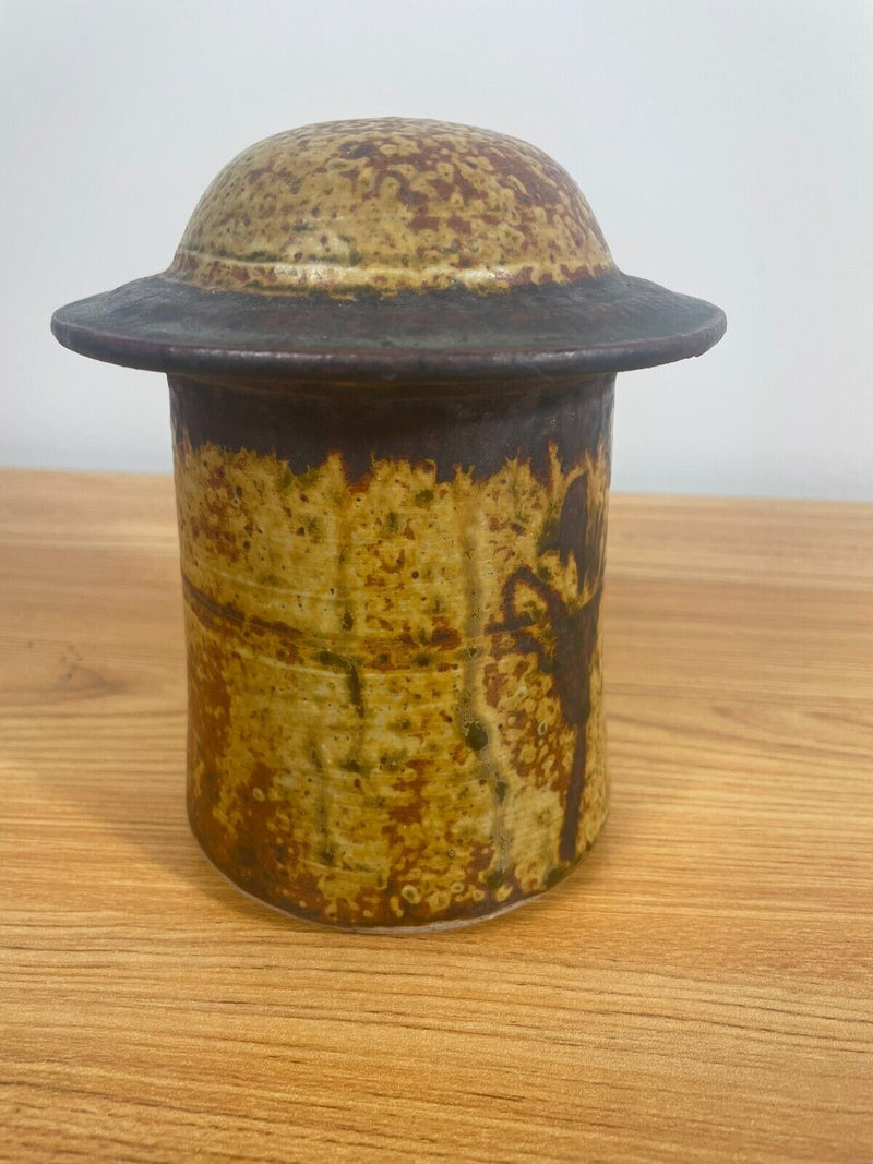 Studio Pottery by Jan Sadowski of MI earth tone Covered Jar Alien UFO Vibes