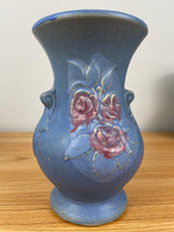 ANTIQUE Brush McCoy ART Pottery 8" MATTE Blue W/Floral Decoration #741 Vase