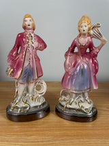 Vintage Art Pottery Man & Woman High Class Figures Made In USA 22K Gold Trim