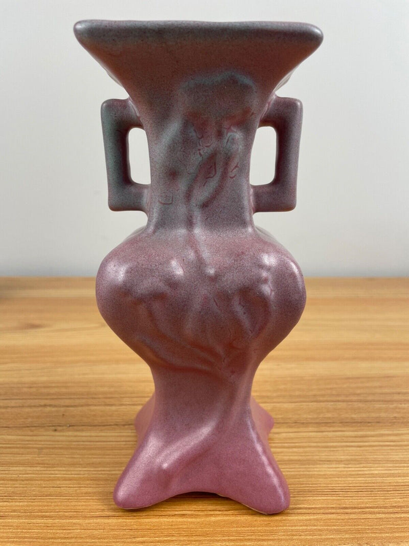 VINTAGE 8" TALL NILOAK ART POTTERY VASE PINK SQUARE FLORAL UNIQUE EXCELLENT