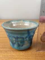 JT Abernathy art pottery Blue Abstract Vase signed, Ann Arbor, Cranbrook 3" Tall