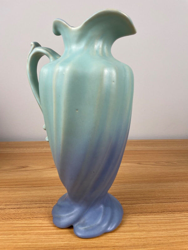 Weller Art Pottery Lido Vase Light Blue To Dark Blue Fade  Swirl Pitcher 10.5”