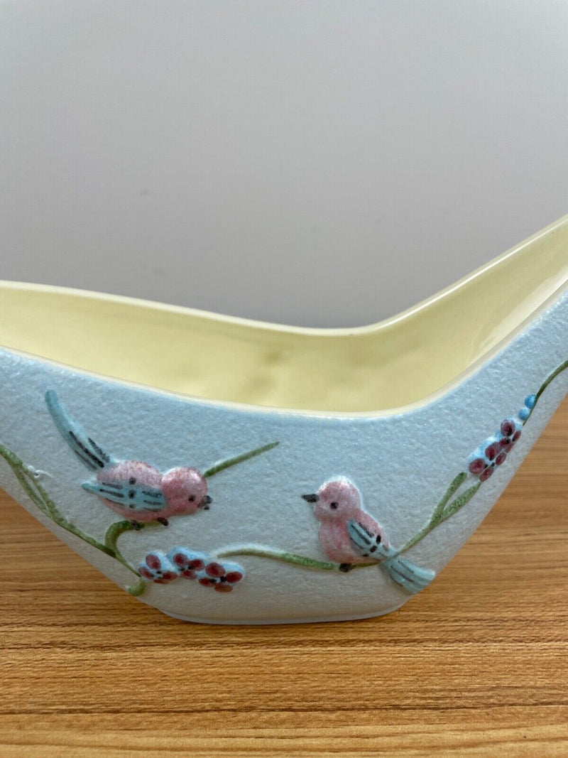 VINTAGE HULL POTTERY SERENADE S9 WINDOW BOX PLANTER VASE BLUE WITH BIRDS 1957