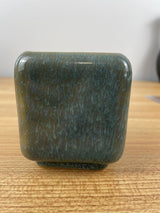 DRYDEN POTTERY, KANSAS ERA, MCM GREEN CUBE VASE #16, 5 H., 4 3/4" W. ART POTTERY