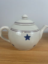 HARTSTONE POTTERY STONEWARE LARGE TEAPOT 1989 Blue stars and Red stripes VINTAGE