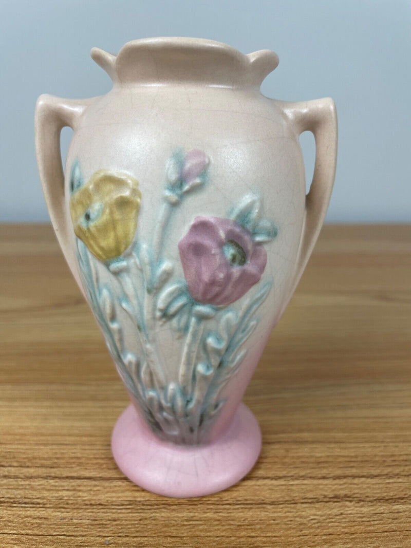 Hull Art Pottery 1943-1944 Matte Pink To Yellow Poppy 4.75" Vase #607