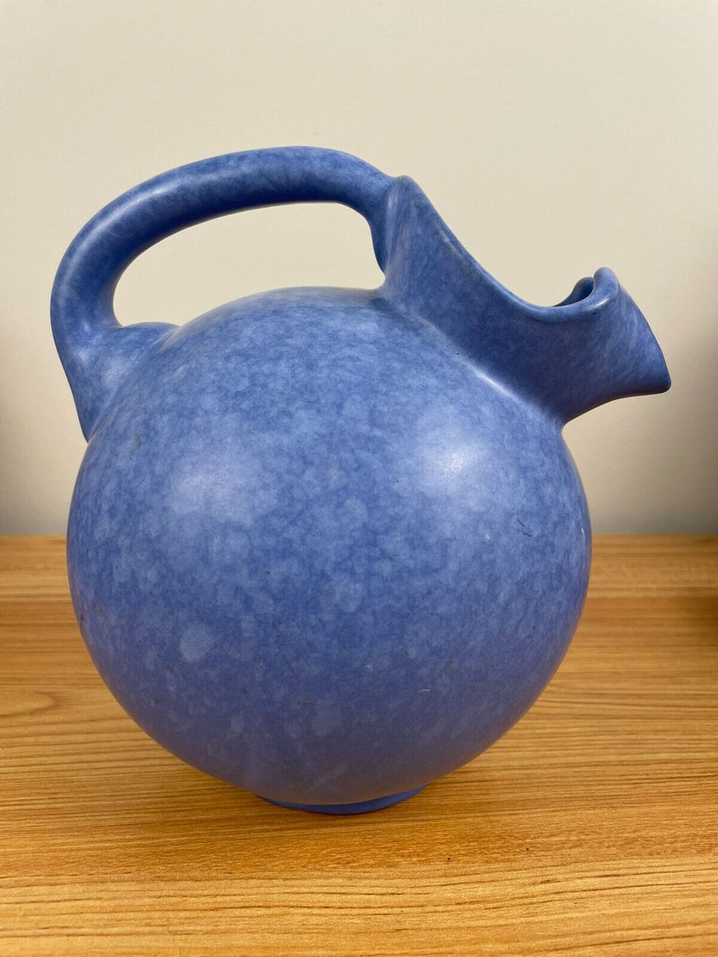 Vintage 8” Blue & White Dickota Pottery Ball Tilt Jug Water Pitcher North Dakota