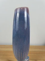 VINTAGE ROYAL HICKMAN VASE USA 459 DARK BLUE CYLINDRICAL SLANT TOP 9 1/2" SPECKS