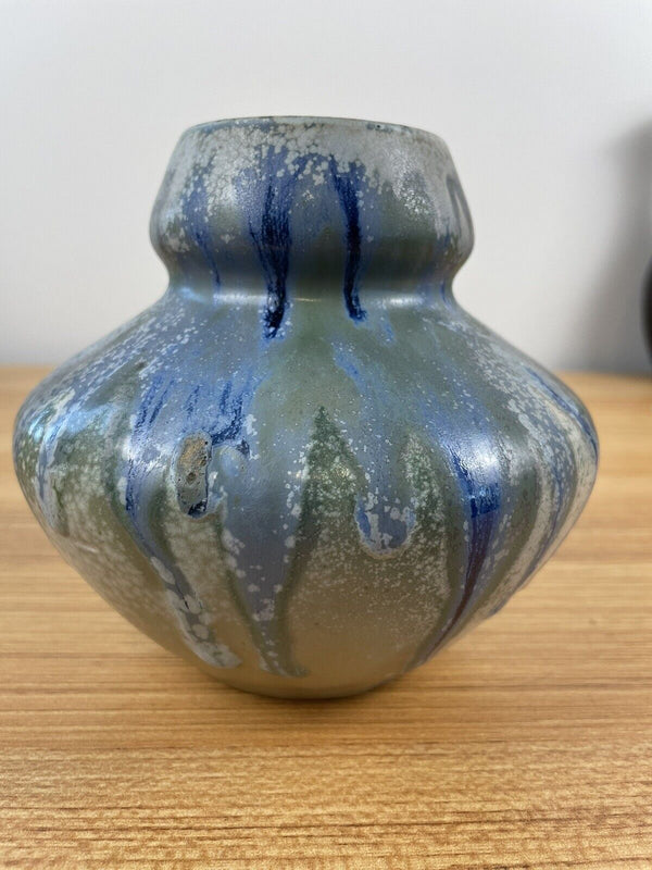 Charles Greber Listed Master Ceramist Antique Art Nouveau Gourd Vase Blue Gray