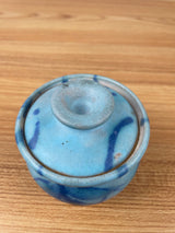 JT Abernathy art pottery Blue Jar With Lid, signed, Ann Arbor, Cranbrook