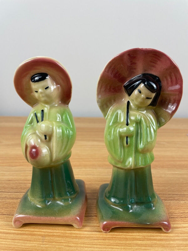 Vintage Shawnee Art Pottery #701 Asian Geisha Girl  & Coolie Boy Figure Set