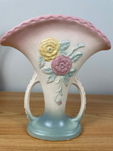 Vintage 1940's Hull Pottery Vase Open Rose Camellia Pastel 8.50" 2-Handled 108 NICE