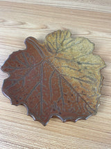 John Bauman Stoneware Art Pottery Plate/Platter Autumn Leaf Shape Matte Glaze