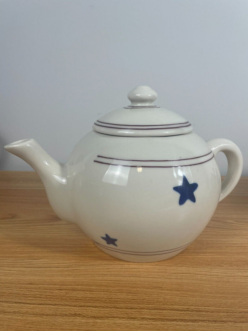 HARTSTONE POTTERY STONEWARE LARGE TEAPOT 1989 Blue stars and Red stripes VINTAGE