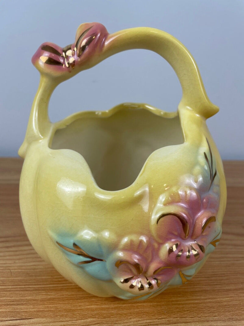 Vintage Hull Art Pottery Sunglow Basket Planter Yellow & Pink #84