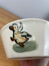 Weller Zona Creamware 1920s Vintage Art Pottery Yellow Duck Ceramic Baby Bowl