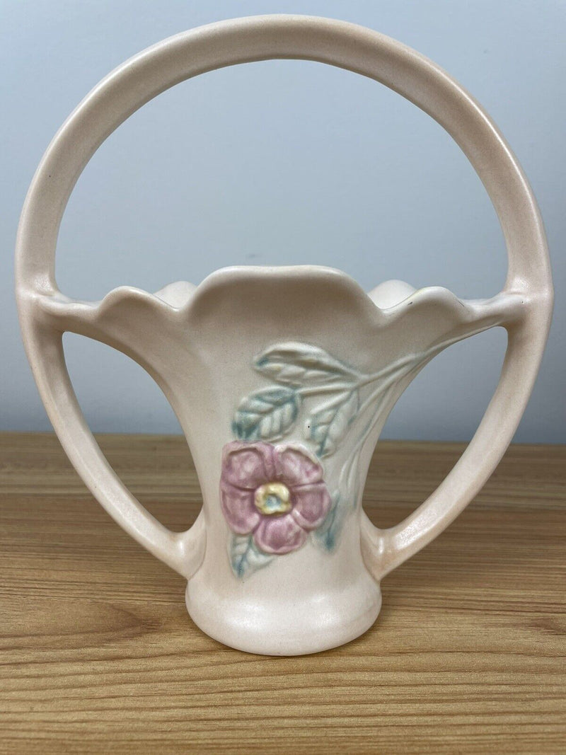 Hull Pottery Vase - Dogwood/Wild Rose Pattern #501 - Solid Cream Color 7 1/2"