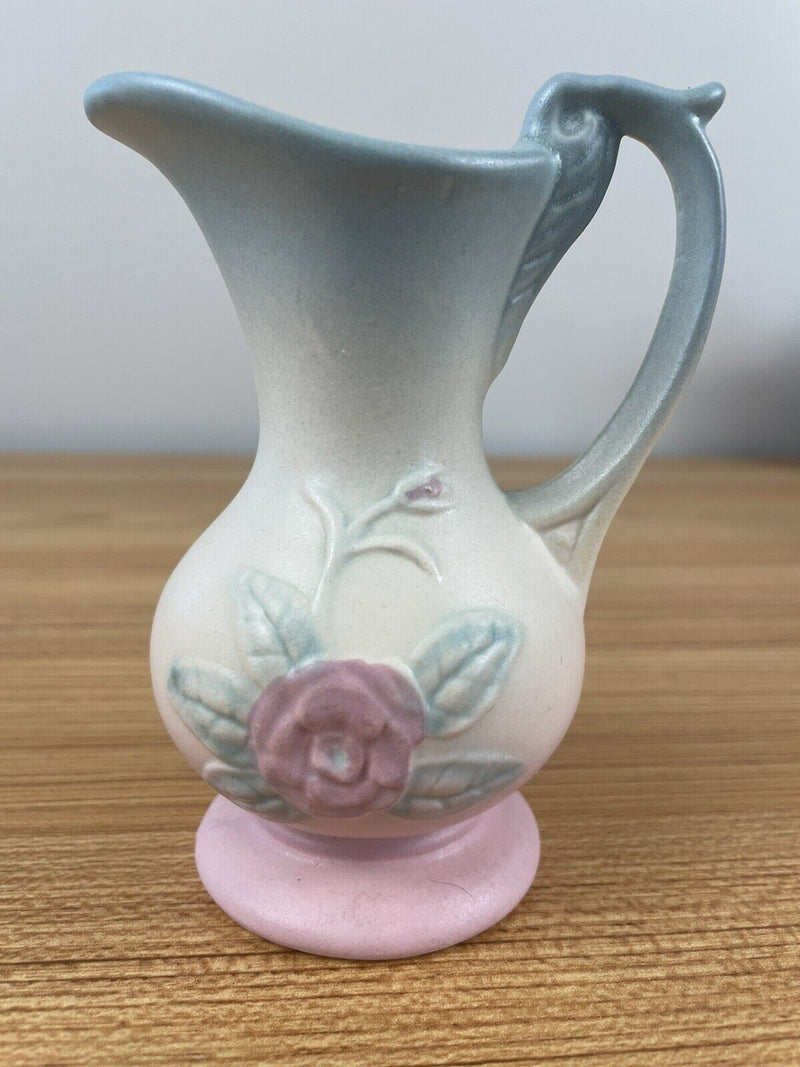 Vintage Hull Art Pottery Handled Vase/Pitcher Pastel Matte Blue #128 - 4 3/4"