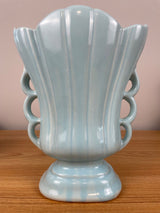 Vintage Hull Mardi Gras Art Deco Vase Cream BLUE Glaze Large Scalloped USA