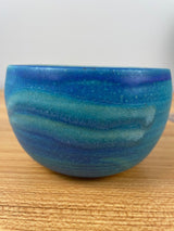 JT Abernathy art pottery Blue Wave Bowl signed, Ann Arbor, Cranbrook 3" Tall