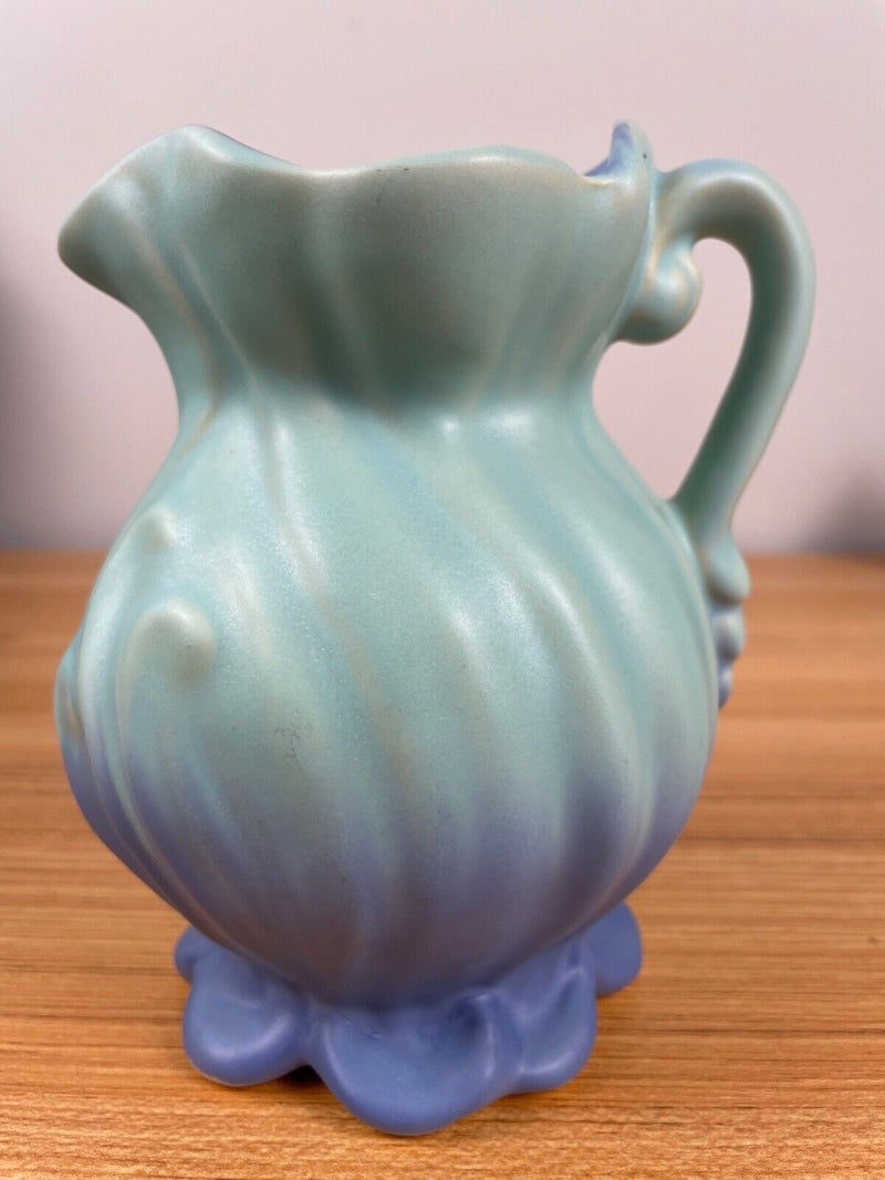 Weller Art Pottery Lido Vase Light Blue To Dark Blue Fade  Swirl Pitcher 6” Tall