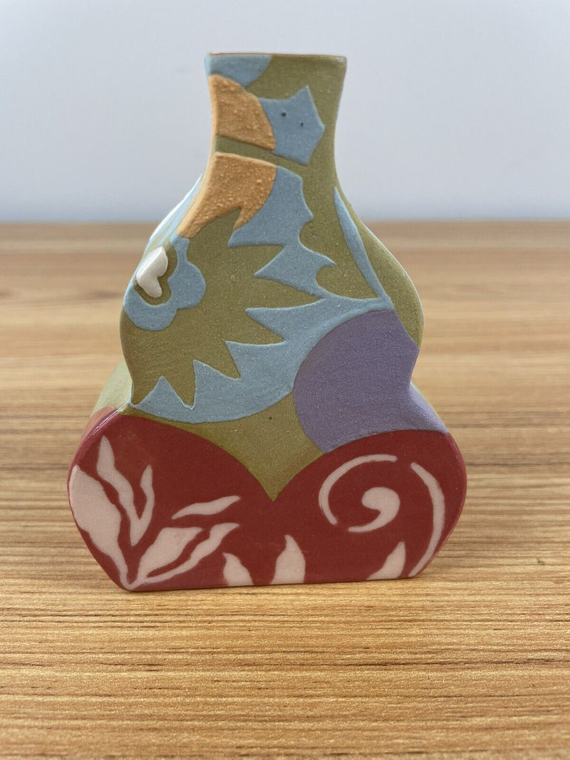 Colleen Williams Clay Colorful Red & Green Art Pottery Studio Vase Tennessee