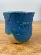 JT Abernathy art pottery Blue Abstract Vase signed, Ann Arbor, Cranbrook 4" Tall