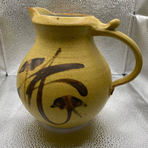 David & Becki Dahlstedt Yellow Stoneware Art Pottery Abstract Pitcher 6" Tall