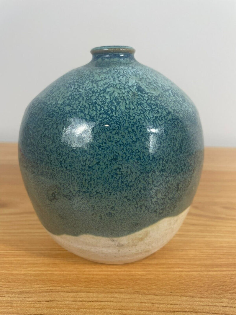 Vintage Nancy Kibens Blue Drip 5" Cabinet Vase Signed Art Pottery Weed Pot