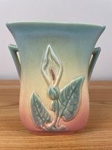 Vintage 1940s Calla Lily Vase By Hull Handle Fan Shaped Embossed on Both Sides