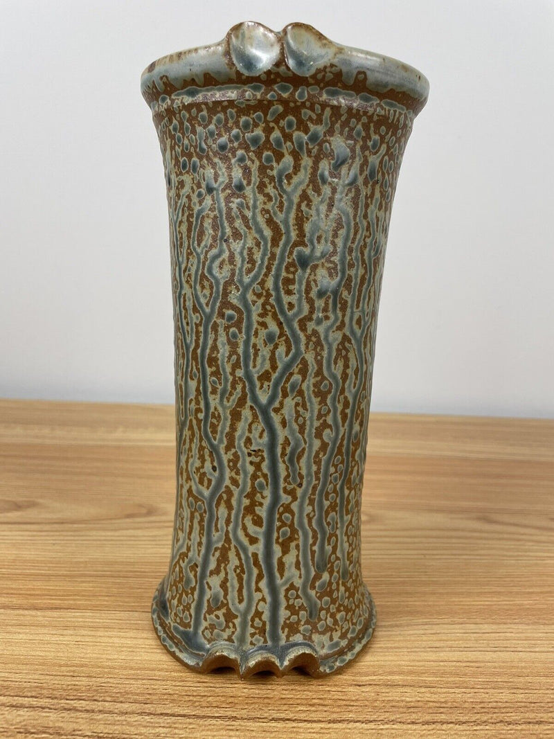 Vintage Brian Beam Dripping Green Ash Glaze Art Pottery 8.5" Tall Vase