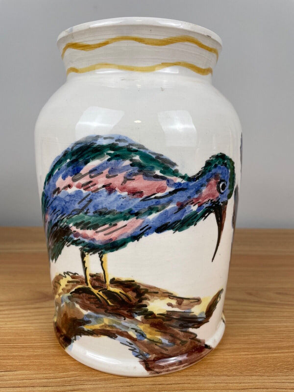 MCM Vintage Made In Italy Handpainted Abstract Birds Vase 8" Tall 743 Italy