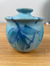 JT Abernathy art pottery Blue Jar With Lid, signed, Ann Arbor, Cranbrook