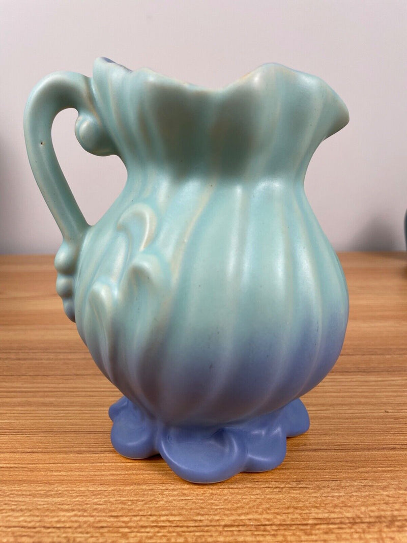 Weller Art Pottery Lido Vase Light Blue To Dark Blue Fade  Swirl Pitcher 6” Tall