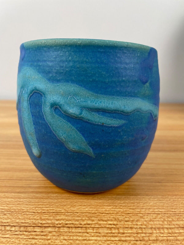 JT Abernathy art pottery Blue Abstract Vase signed, Ann Arbor, Cranbrook 4" Tall