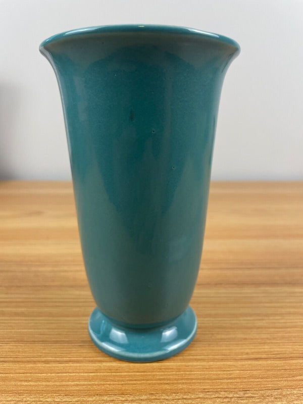 Vintage Cowan Lakeware Teal Flaring Art Pottery Vase  1940's Stamped 5.5" Tall